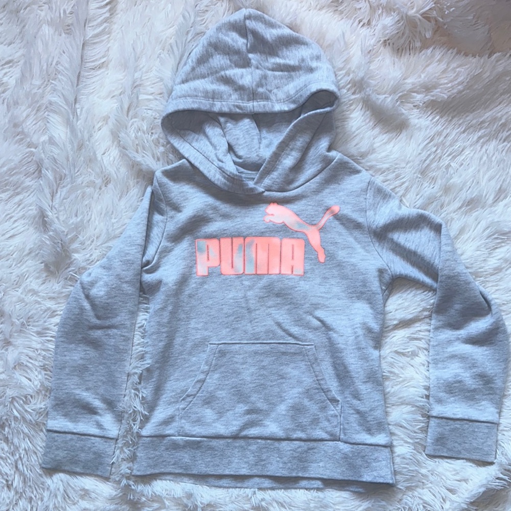 Puma Kids Gray Hoodie with Pink Logo